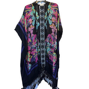 Woven Heart Black Lace Kimono or Swim Coverup, Plus Size XL